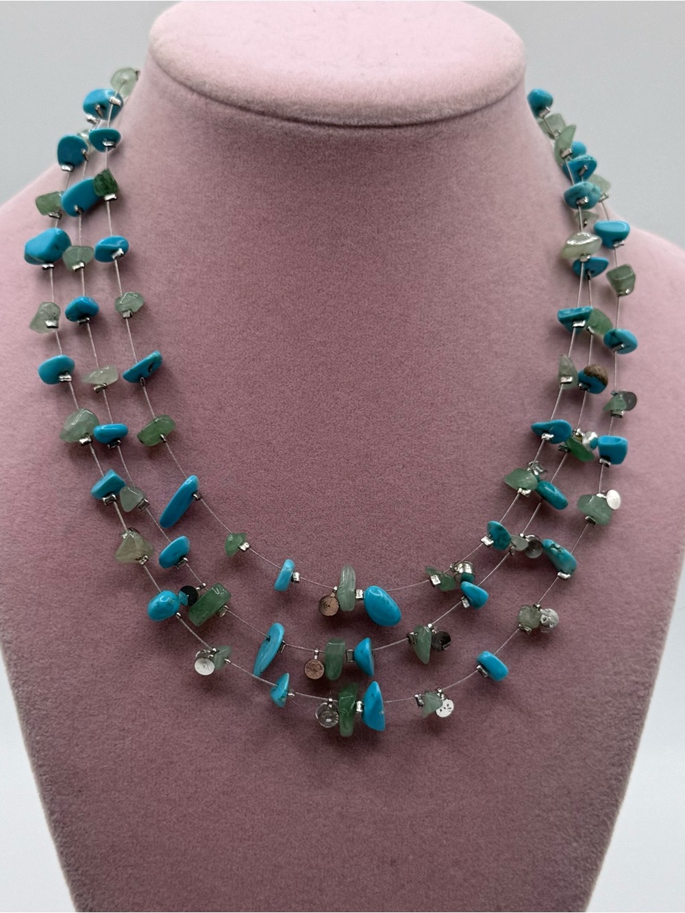 Turquoise & Green Multi-Strand Gemstone Necklace